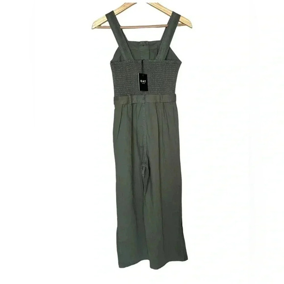 OAT New York Womens XS Smocked Sleeveless Belted Jumpsuit One Piece Olive Green - Picture 9 of 11